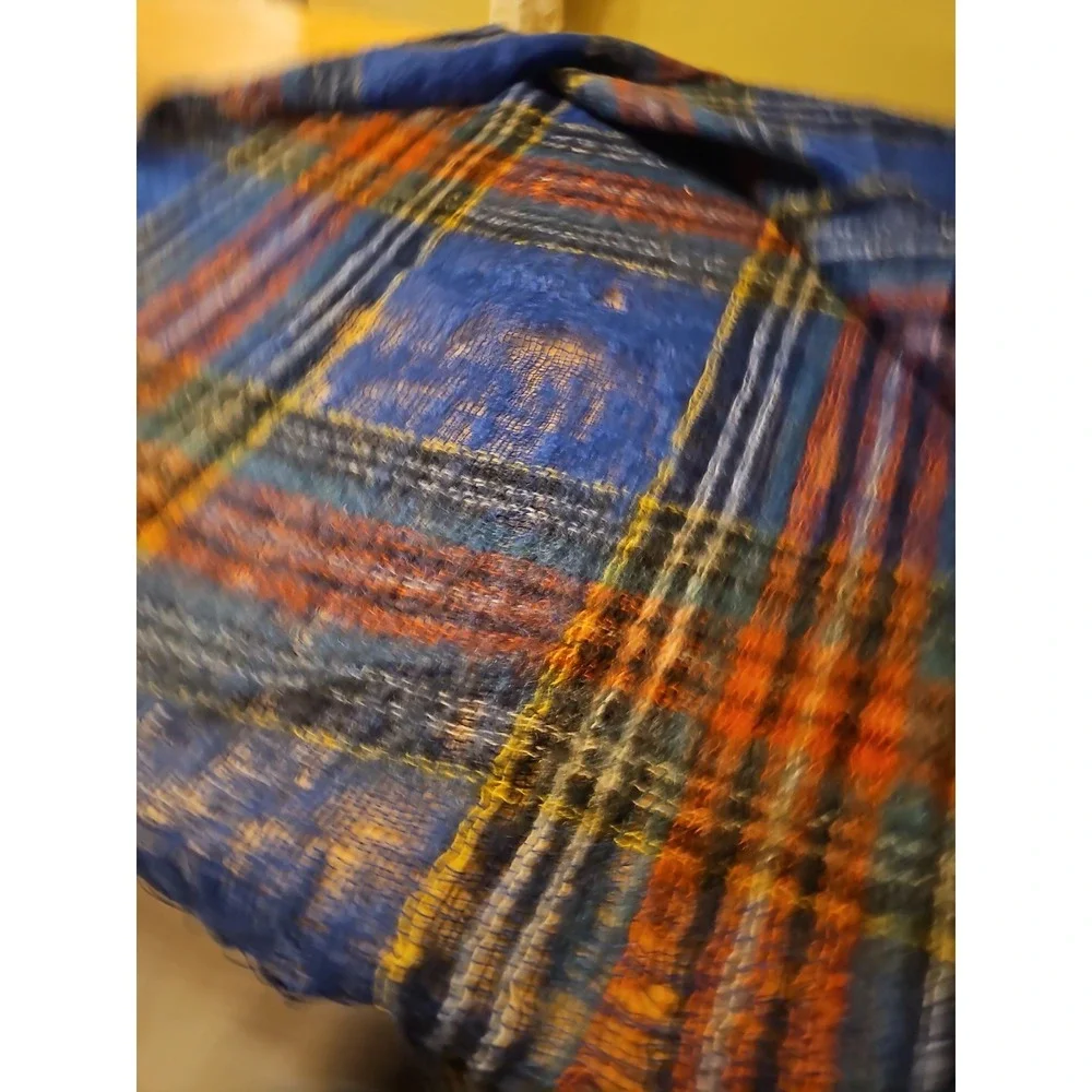 Rare  Blue Wool Mohair Throw Made In Scotland Hudson Bay Company 62 x 51. J1